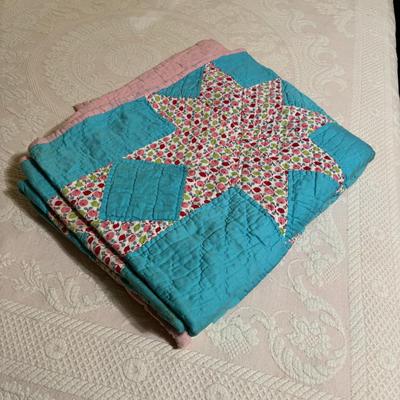 Quilt 111 Teal with Pink Stars