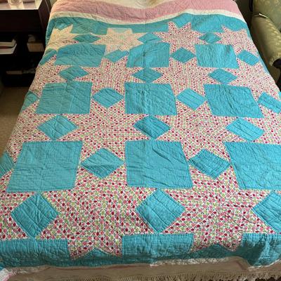 Quilt 111 Teal with Pink Stars