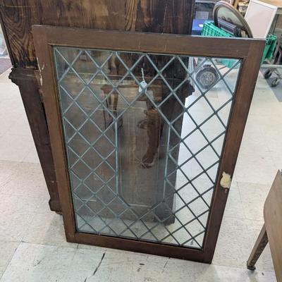 Antique Leaded Glass Window Panel Set Within A Wood Frame