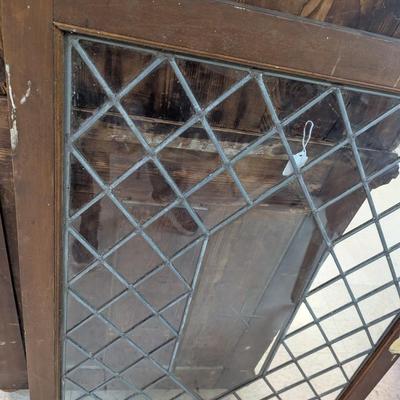 Antique Leaded Glass Window Panel Set Within A Wood Frame