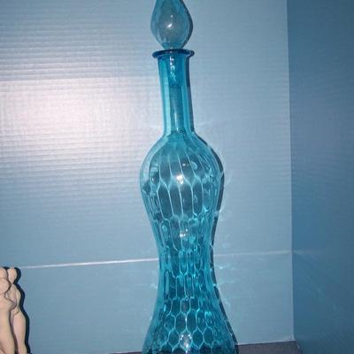 LOT 2 GORGEOUS VINTAGE MCM ART GLASS TALL DECANTER/BOTTLE