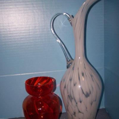 LOT 5 WONDERFUL VINTAGE MCM ART GLASS TALL EWER & VASE