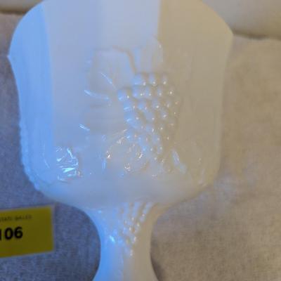 Sale Photo Thumbnail #512: Milk Glass pedestal Compote grape harvest