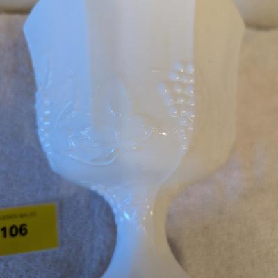 Sale Photo Thumbnail #513: Milk Glass pedestal Compote grape harvest