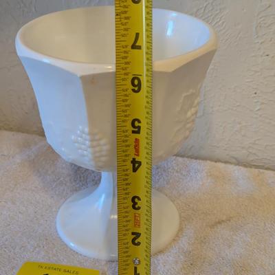 Sale Photo Thumbnail #519: Milk Glass pedestal Compote grape harvest