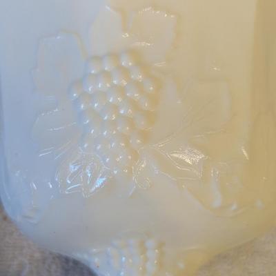 Sale Photo Thumbnail #514: Milk Glass pedestal Compote grape harvest