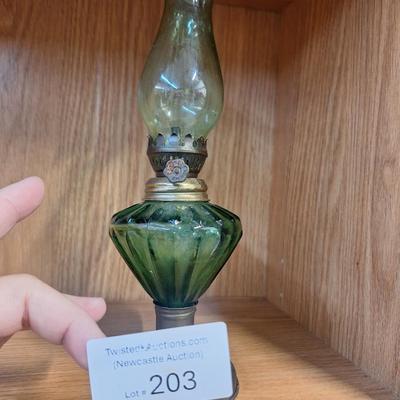 Sale Photo Thumbnail #715: small green glass oil lamp