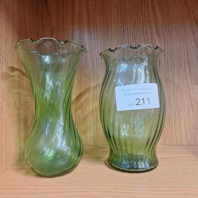Sale Photo Thumbnail #744: 2 green glass vases