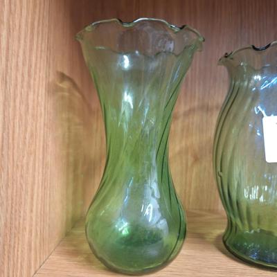Sale Photo Thumbnail #745: 2 green glass vases