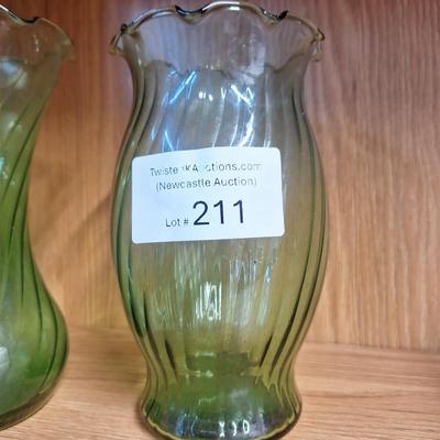 Sale Photo Thumbnail #746: 2 green glass vases
