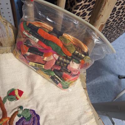 Sale Photo Thumbnail #754: embroidered project and thread to finish it.