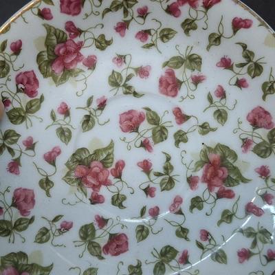 Sale Photo Thumbnail #814: maker unknown, it looks a lot like Spode's rosebud chintz but that is not what it is.  It would be a good substitute until you found originals.