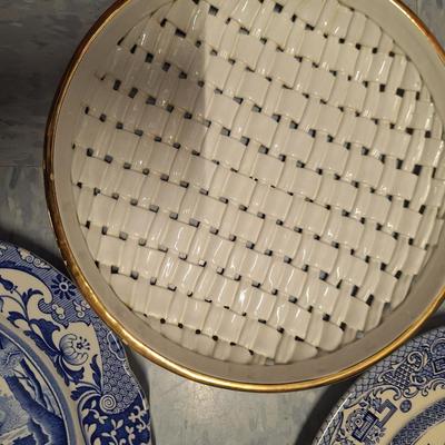 Sale Photo Thumbnail #858: 3 blue plates and 1 ivory