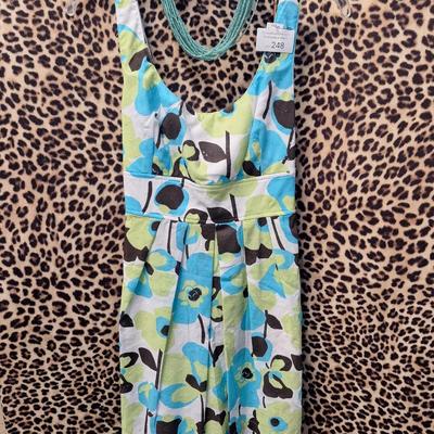 Sale Photo Thumbnail #914: sleeveless spring or summer dress with a seed bead necklace to go with, dress is size 11