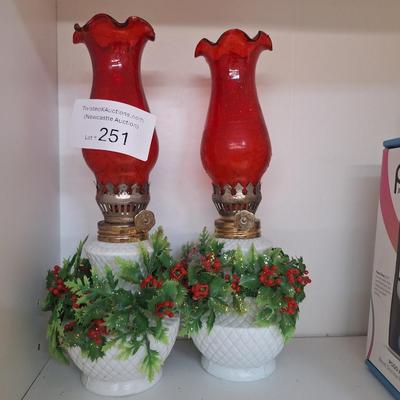 Sale Photo Thumbnail #932: small red and white oil lamps