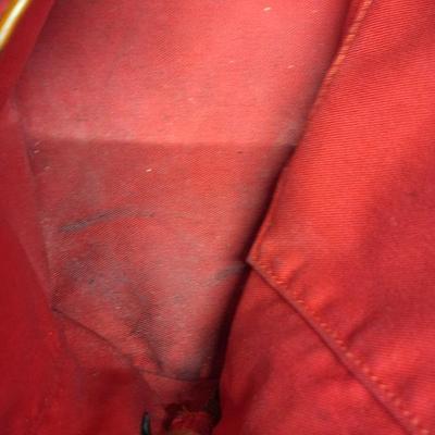 Sale Photo Thumbnail #963: the inside is dirty and on the outside there is small spots that look like someone spilled or smeared a tough of gold glitter paint.  We don't think it's original but weren't sure so we didn't try cleaning it off other than to wipe with a leather wipe.  