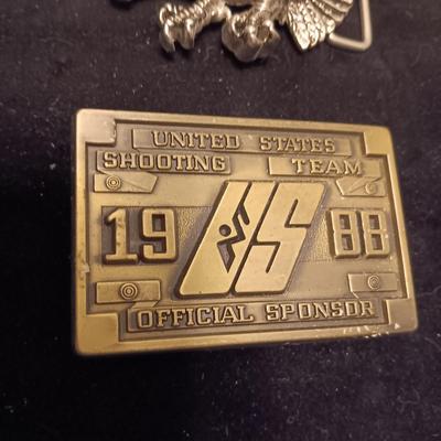 2 OLYMPIC AND A PEWTER EAGLE BELT BUCKLES