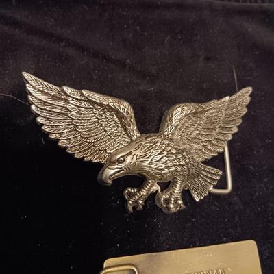 2 OLYMPIC AND A PEWTER EAGLE BELT BUCKLES