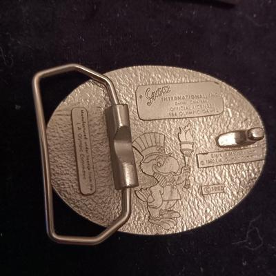 2 OLYMPIC AND A PEWTER EAGLE BELT BUCKLES