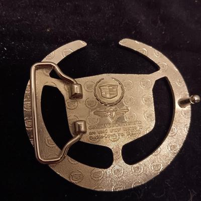 HARLEY DAVIDSON & CADILLAC EMBLEM BELT BUCKLES PLUS A ROTATING RIM BUCKLE