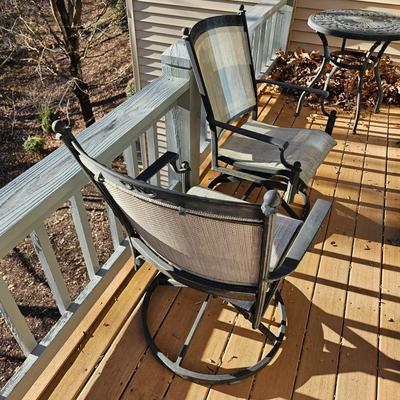 Hampton Bay Small Round Patio Table & Two Swivel Rockers (P-JS)