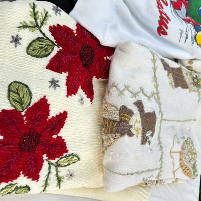 Sale Photo Thumbnail #114: Mostly size Medium, in worn condition. One Halloween sweatshirt. Red Suede Alfred Dunner Jacket, Lined Craft and Barrow rain jacket.