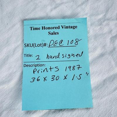 Sale Photo Thumbnail #130: Large 36" gold framed water color floral prints in good condition. A few small nicks to gold frame. Signed and numbered, under glass, no shipping.