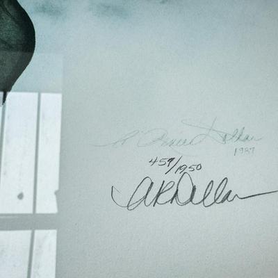 Sale Photo Thumbnail #121: Large 36" gold framed water color floral prints in good condition. A few small nicks to gold frame. Signed and numbered, under glass, no shipping.