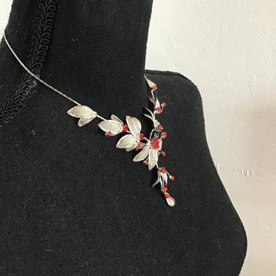 Sale Photo Thumbnail #14: Beautiful, silver tone, red rhinestone choker style necklace. Please see attached photos.