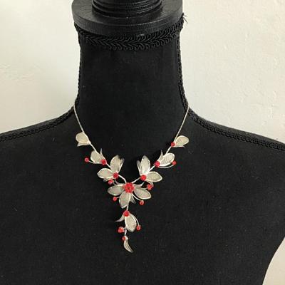Sale Photo Thumbnail #13: Beautiful, silver tone, red rhinestone choker style necklace. Please see attached photos.
