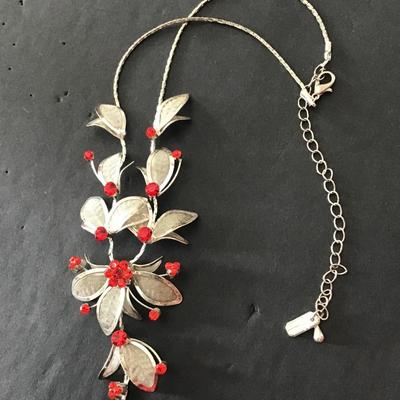 Sale Photo Thumbnail #16: Beautiful, silver tone, red rhinestone choker style necklace. Please see attached photos.