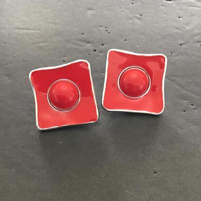 Sale Photo Thumbnail #29: Beautiful, silver and red enamel fashion earrings. Please see attached photos.