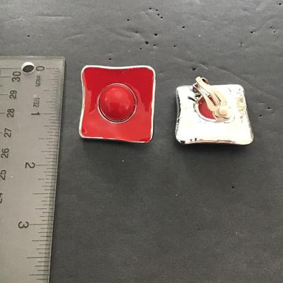 Sale Photo Thumbnail #30: Beautiful, silver and red enamel fashion earrings. Please see attached photos.