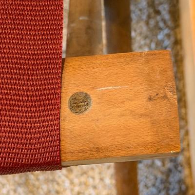 Sale Photo Thumbnail #980: Vintage Wooden Folding Luggage Rack with Burgundy straps   22"X17"X17"