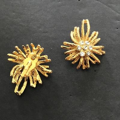Sale Photo Thumbnail #38: Beautiful vintage goldtone earrings with clear rhinestones. Please see attached photos.