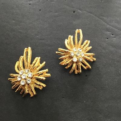 Sale Photo Thumbnail #36: Beautiful vintage goldtone earrings with clear rhinestones. Please see attached photos.
