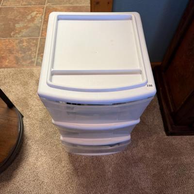 Sale Photo Thumbnail #1014: Three Drawer Plastic Storage Cabinet and all contents