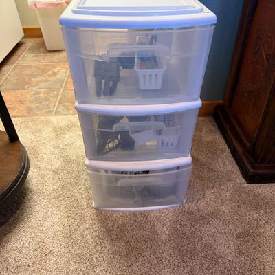 Sale Photo Thumbnail #1015: Three Drawer Plastic Storage Cabinet and all contents
