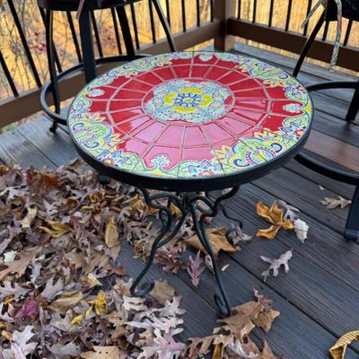 Sale Photo Thumbnail #1074: Wrought iron and Tile outdoor side table  20" Tall x 16" wide