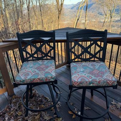 Sale Photo Thumbnail #1083: Set of Two Swivel Aluminum Outdoor Barstools   24" seat height  42" back height