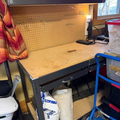 Sale Photo Thumbnail #1095: Steel Workbench with a Wooden Top and drawers