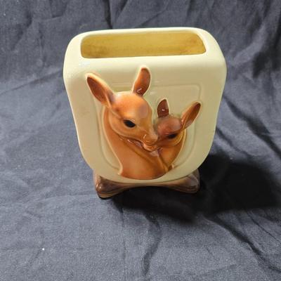 1940-50's MCM Royal Copley ceramic doe and fawn planter or vase