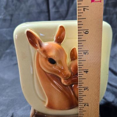 1940-50's MCM Royal Copley ceramic doe and fawn planter or vase