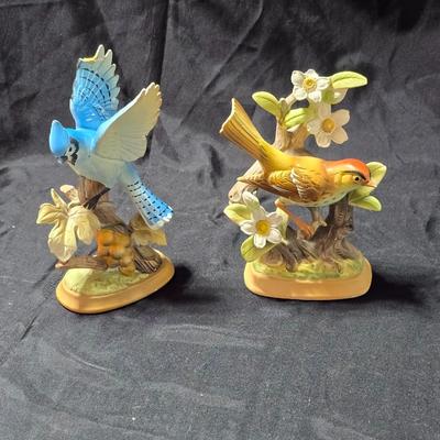 2 Nippon Yoko Boeki Ceramic Bird figures - Blue Jay & Oven Bird