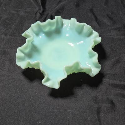 Fenton hobnail bonbon or candy dish in a turquoise, aqua, or pastel green milk glass color