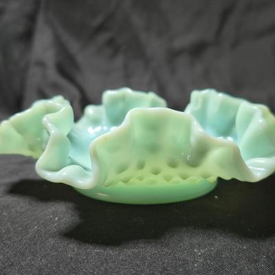 Fenton hobnail bonbon or candy dish in a turquoise, aqua, or pastel green milk glass color