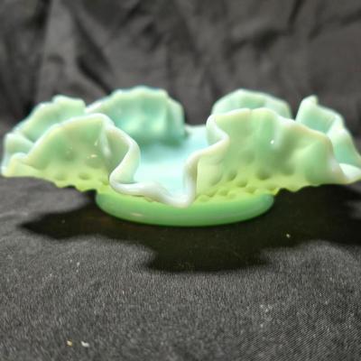 Fenton hobnail bonbon or candy dish in a turquoise, aqua, or pastel green milk glass color