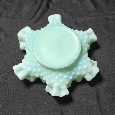 Fenton hobnail bonbon or candy dish in a turquoise, aqua, or pastel green milk glass color