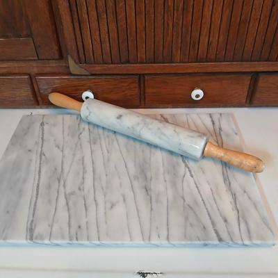 Marble rolling pin and pastry board set