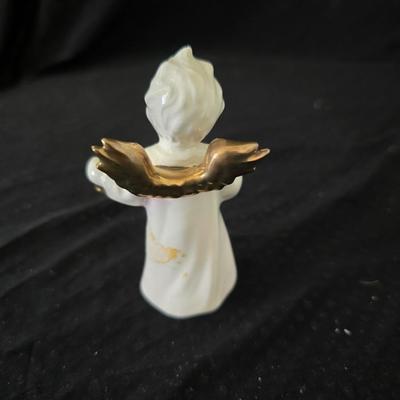 Vintage Goebel porcelain angel figurineS with gold accents, playing an accordion and drum.